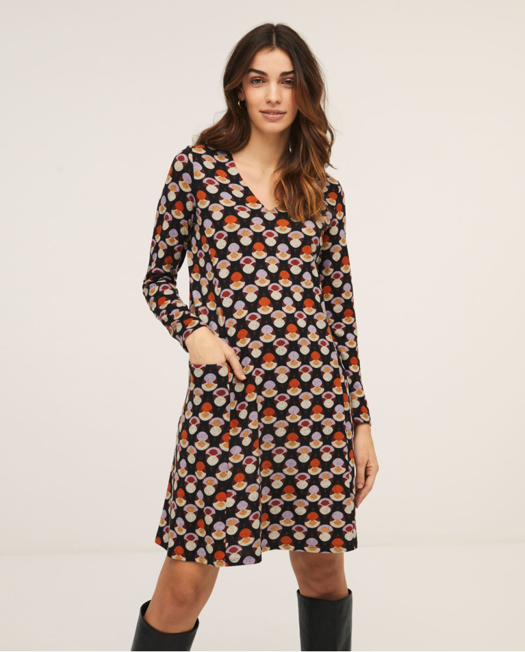 Robe courte avec col en v et poches. Multi