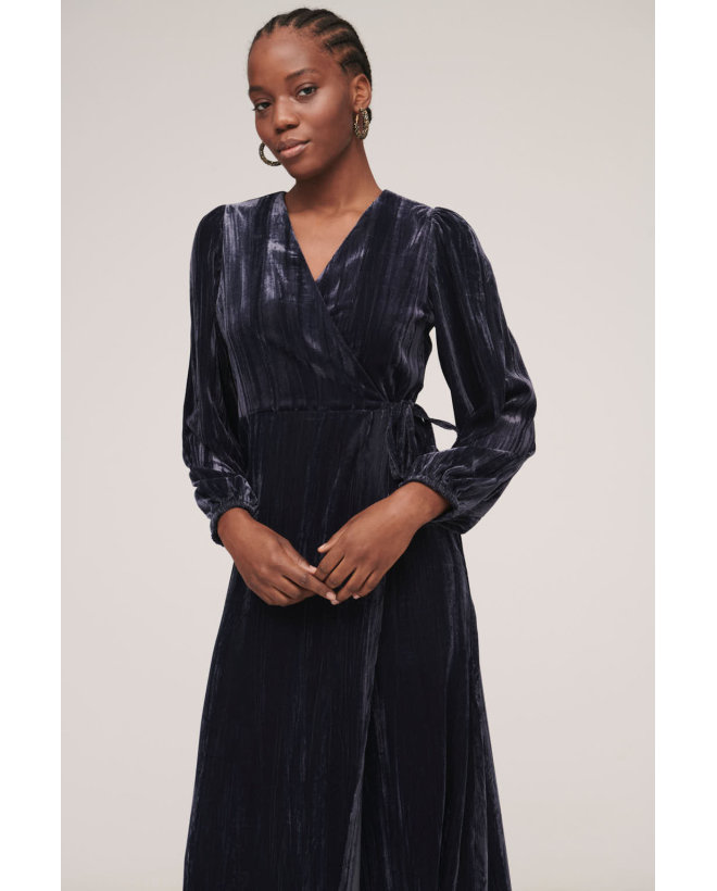 Robe longue croisée en velour col v Gris