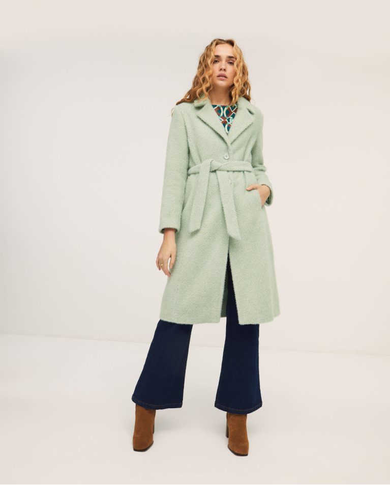 Coat with belt and laper collar Sky blue