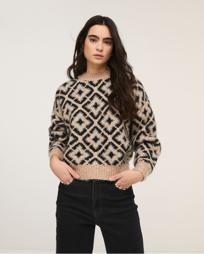 knitted jacquard crew neck...