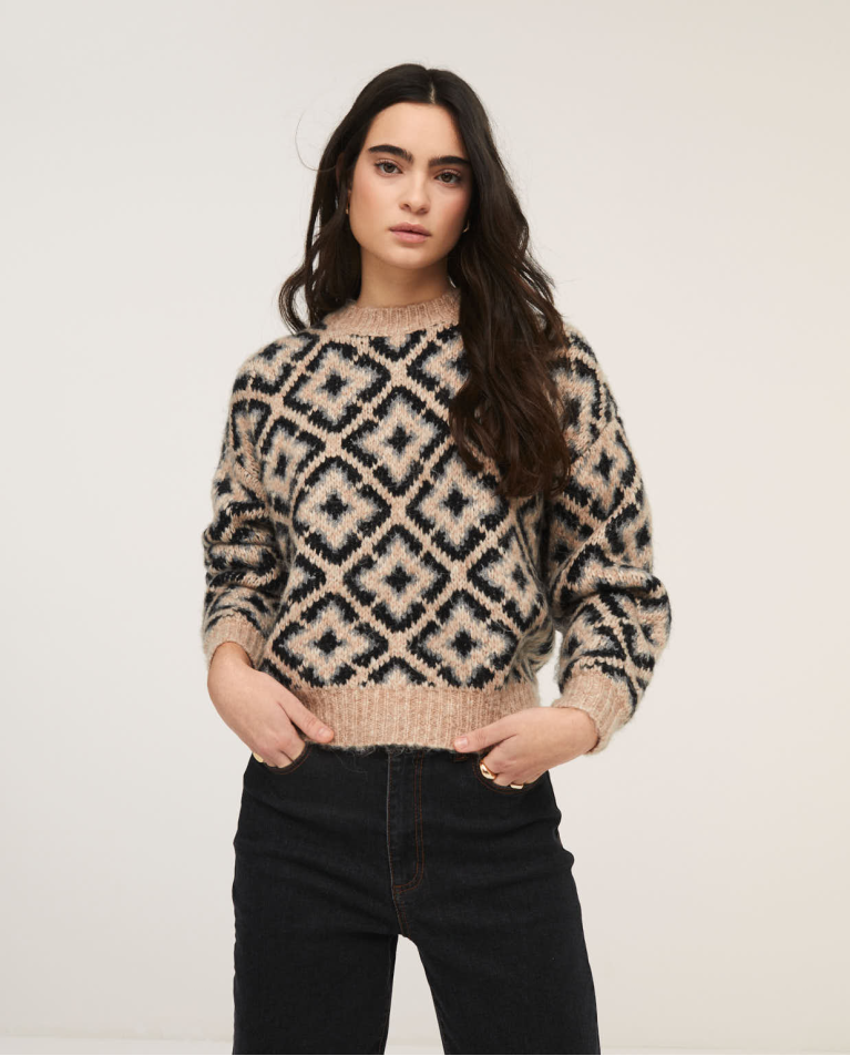 Pull en tricot jacquard col rond Pierre