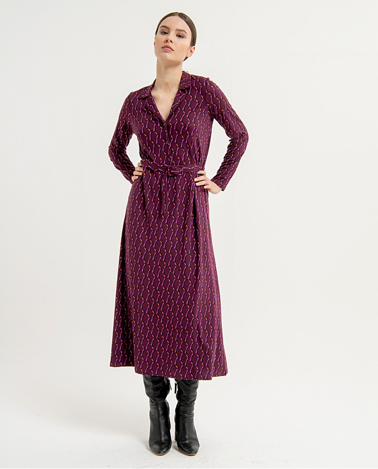 Long shirt dress with printed belt Purple