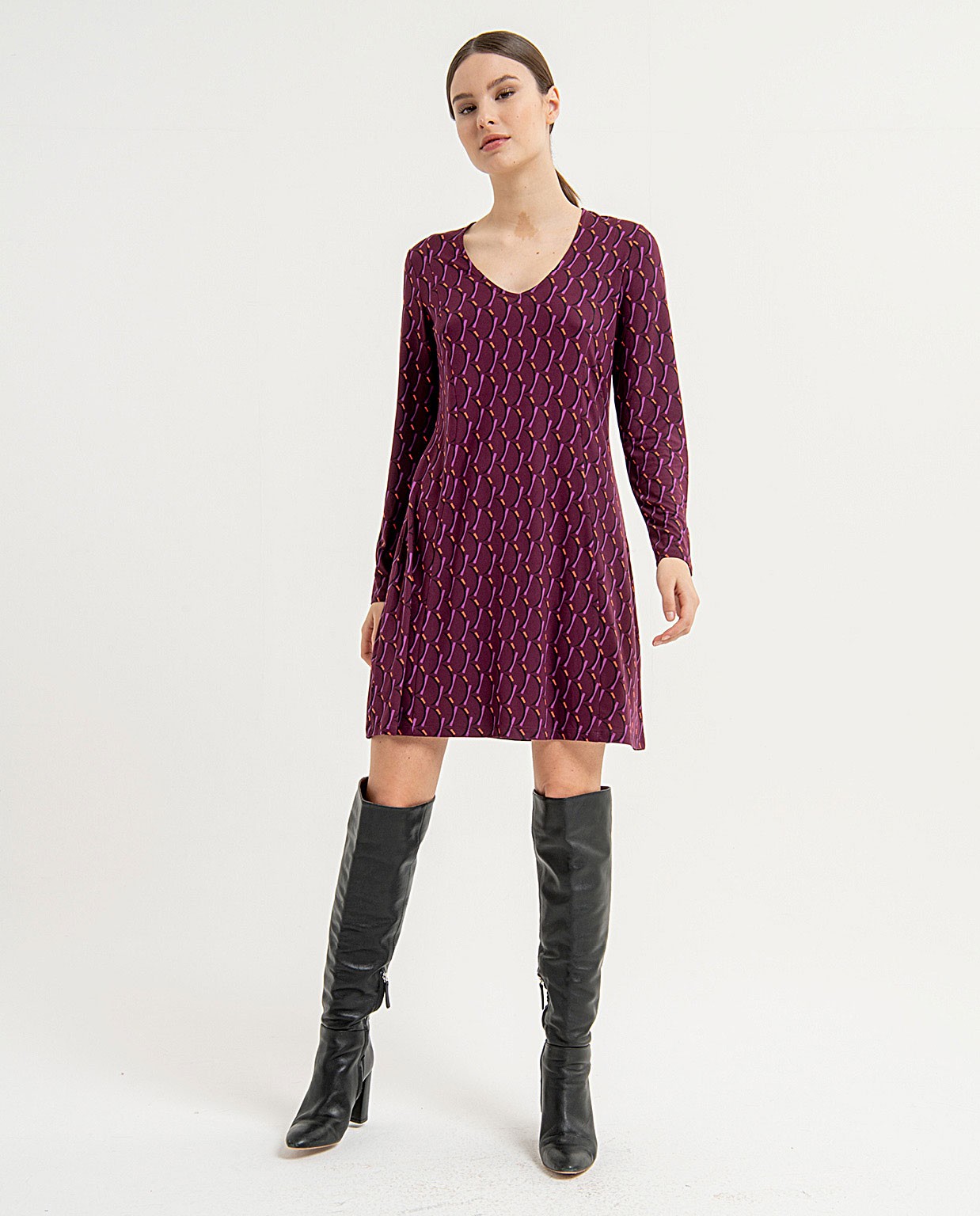 Robe courte et extensible à col en V Violet