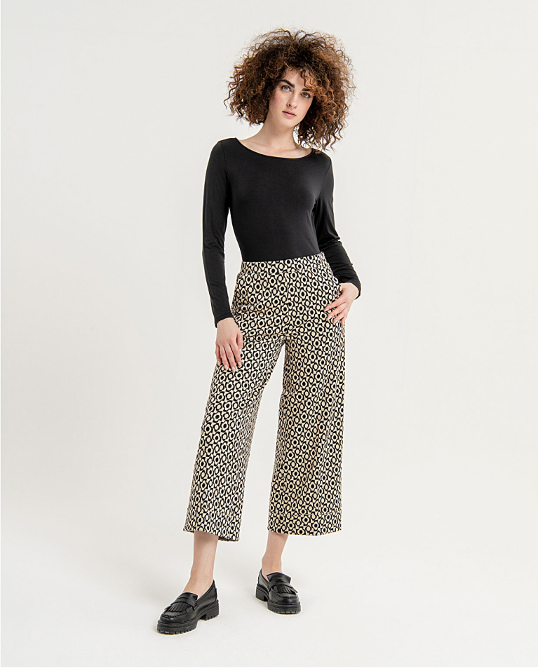 Pantalon croisé à la cheville, stretch et imprimé Noir