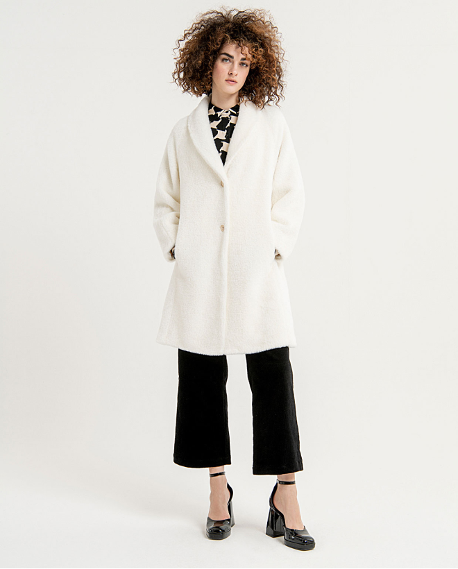 Manteau midi surdimensionné à revers imprimés Blanc