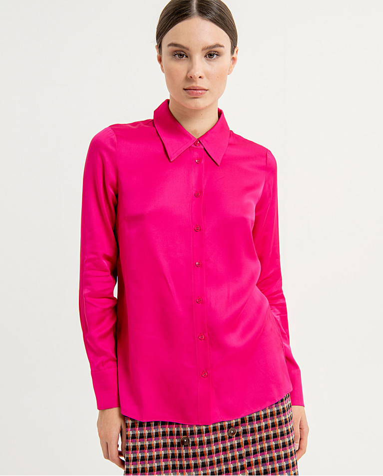 Chemise unie à manches longues Fushia