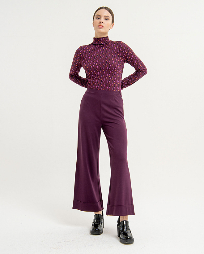 Pantalon longueur cheville avec coupe évasée unie Violet