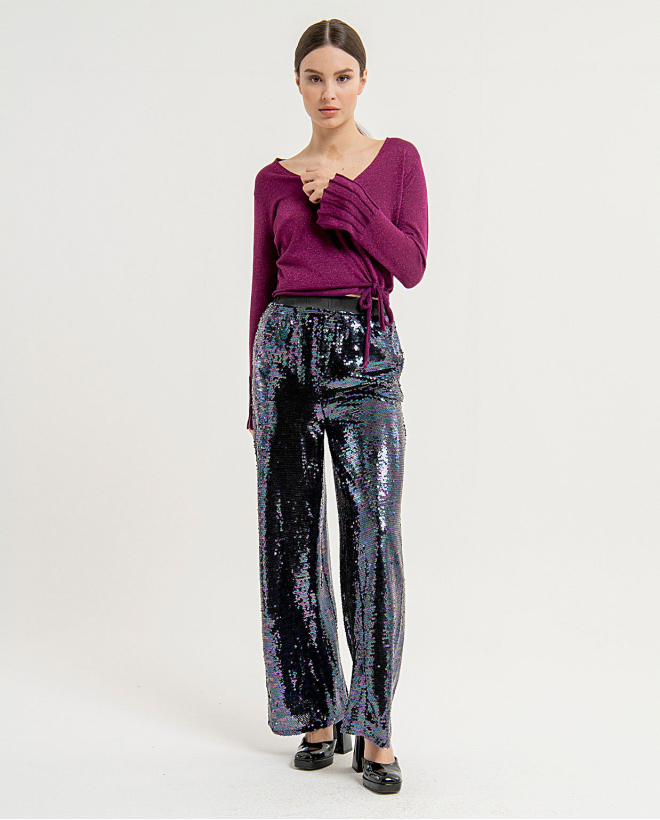 Pantalon long et large à paillettes Multi