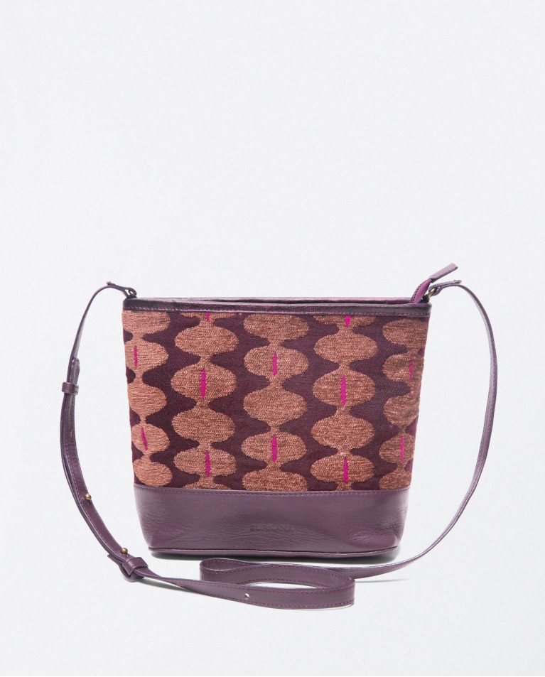 Printed jacquard zipped shoulder bag Purple