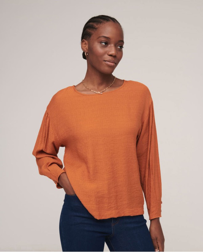 Blouse avec ouverture au dos et épaules affaissées Brique