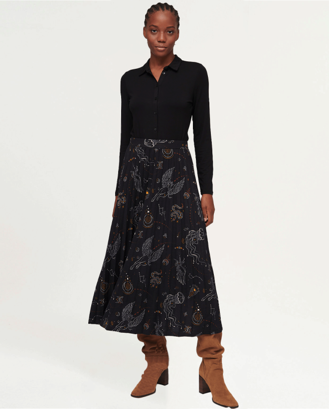 Long pleated skirt Black