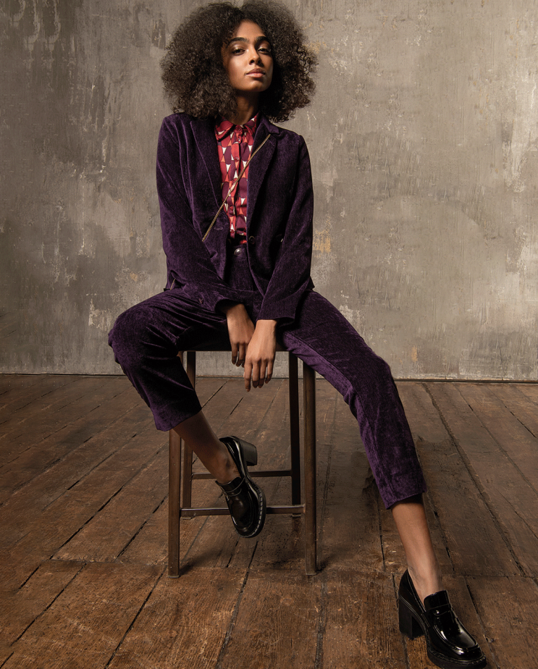 Plain velvet trousers, long narrow length Purple