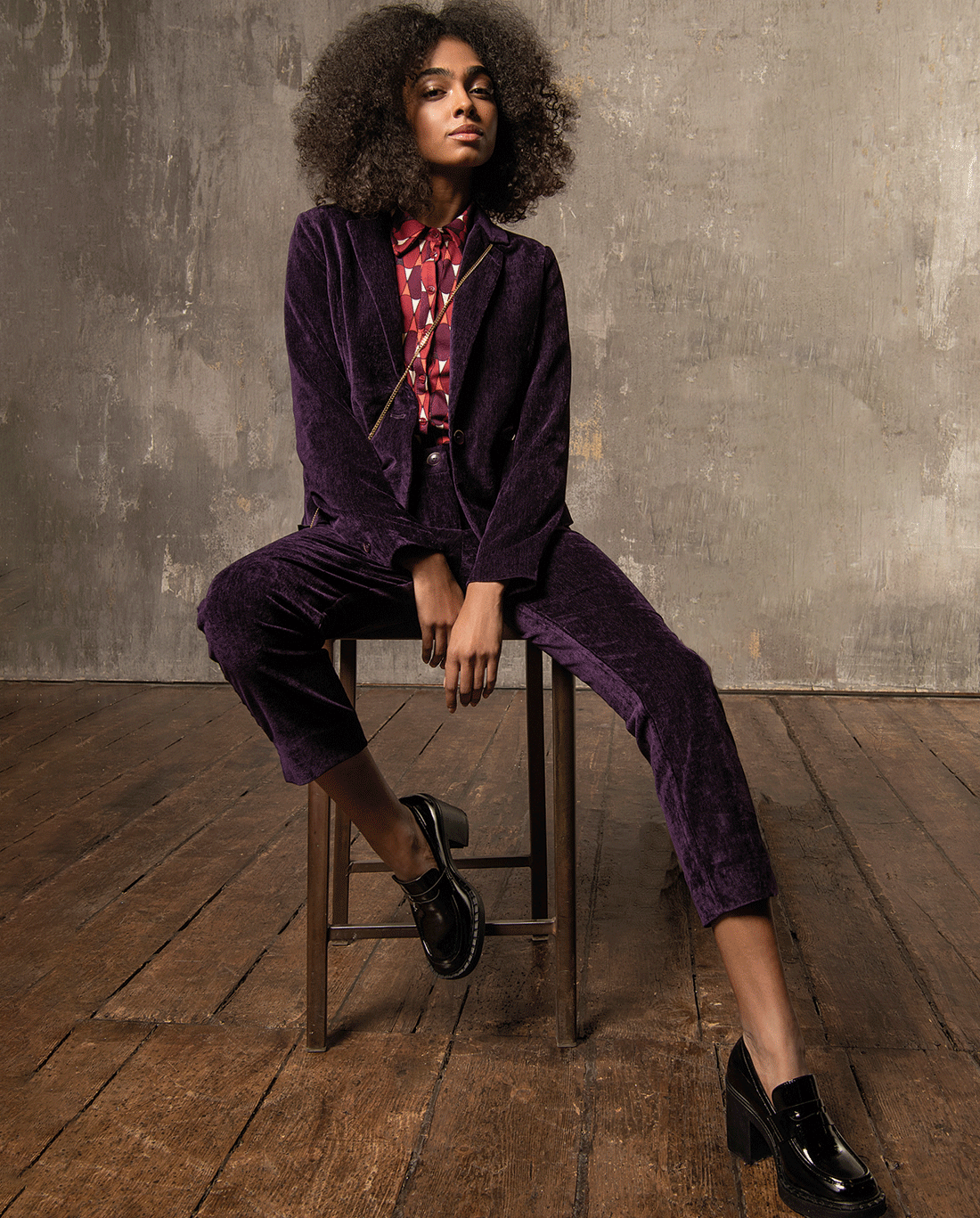 Pantalon en velours uni, long et étroit Violet