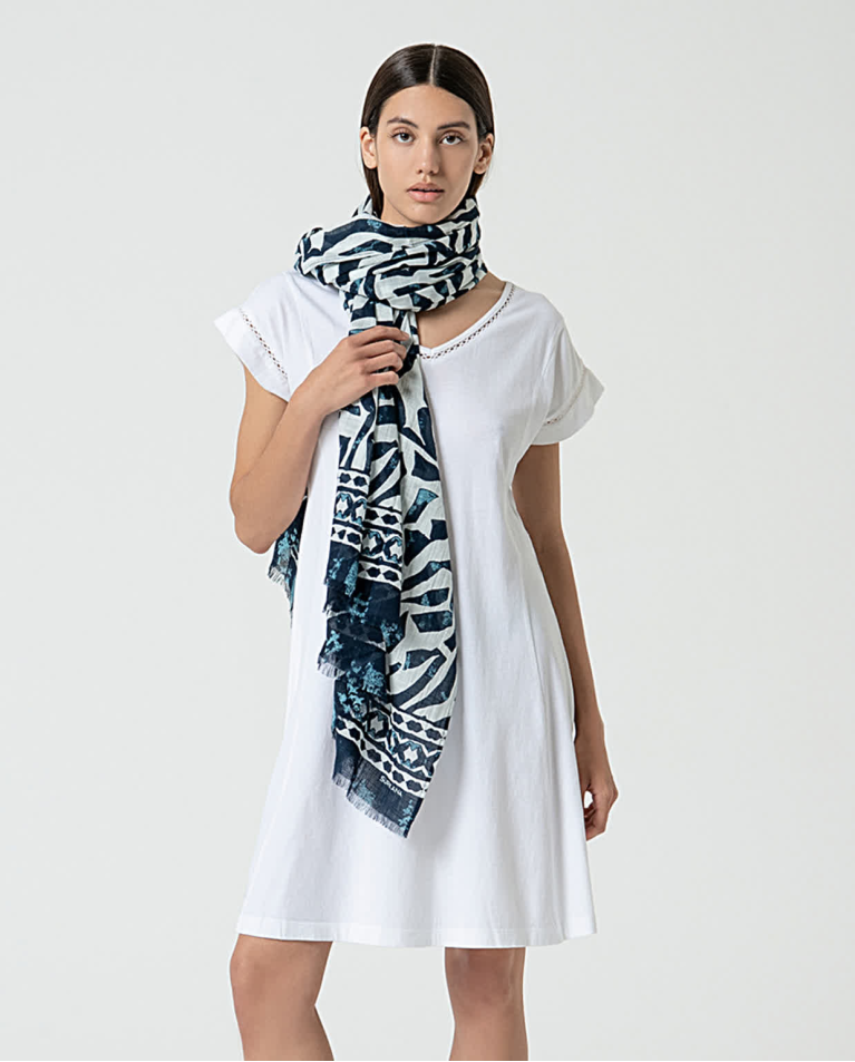 Foulard à imprimé en coton Bleu