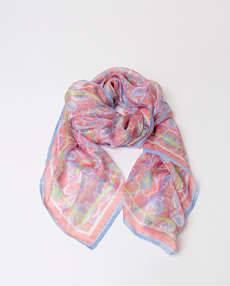 Foulard carré en soie Corail