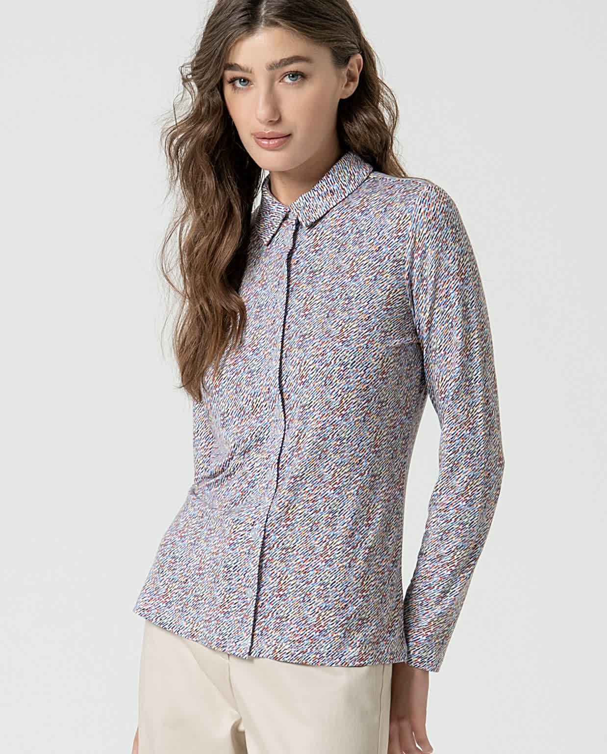 Chemise élastique à manches longues et imprimé Bleu