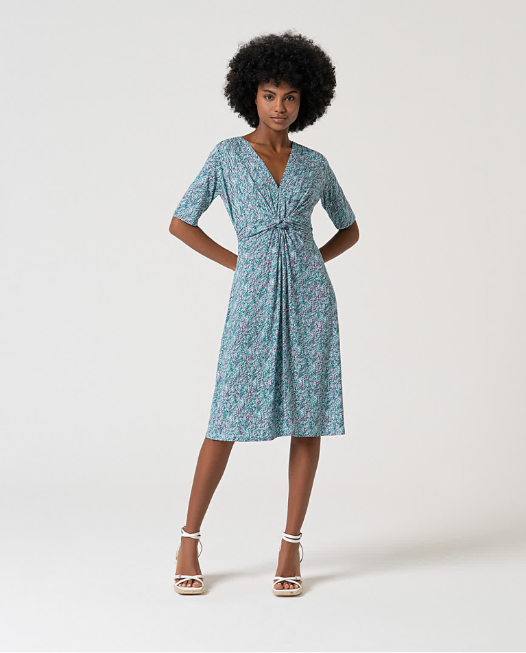 Robe courte élastique à imprimé Turquoise