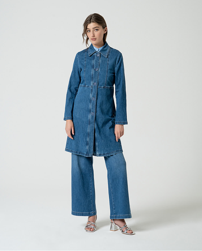 Veste longue en denim Bleu