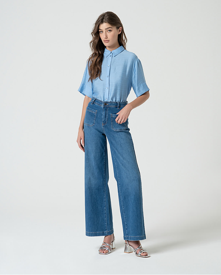 Jean wide leg en denim Bleu