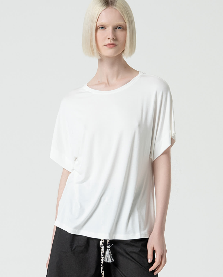 T-shirt élastique uni en bambou Blanc