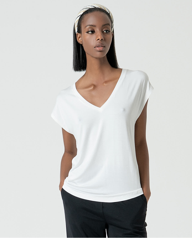 T-shirt sans manches uni en bambou Blanc