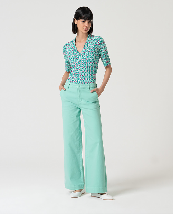 Pantalon flare uni en denim Vert d'eau