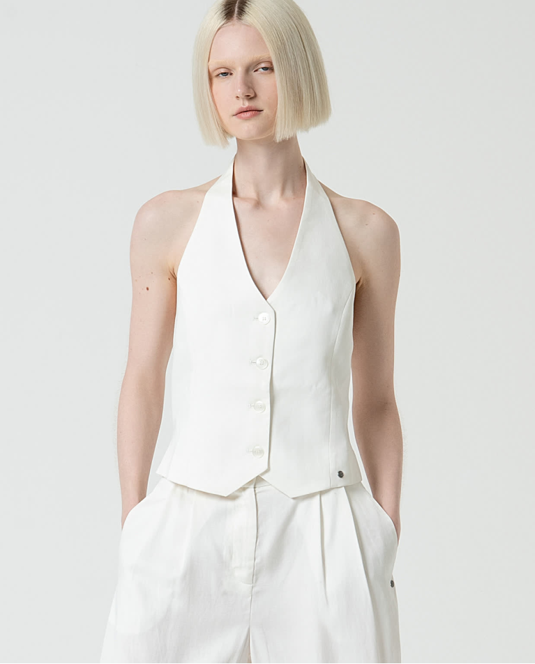 Gilet col halter uni Blanc