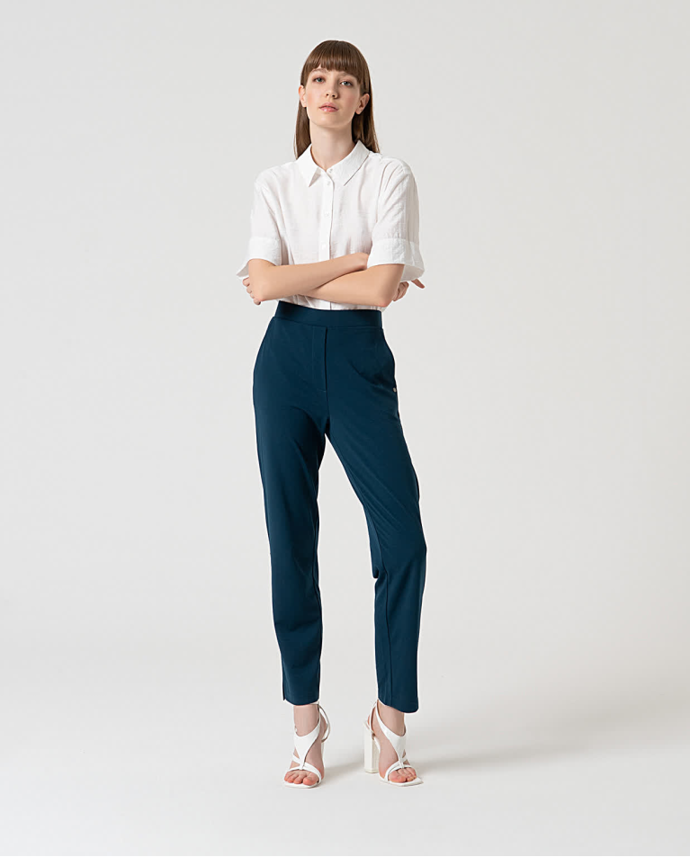 Pantalon skinny élastique uni Bleu pétrole