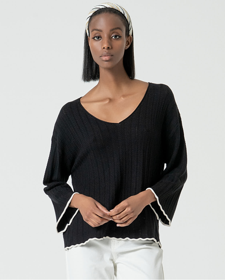 Pull oversize uni en maille Noir