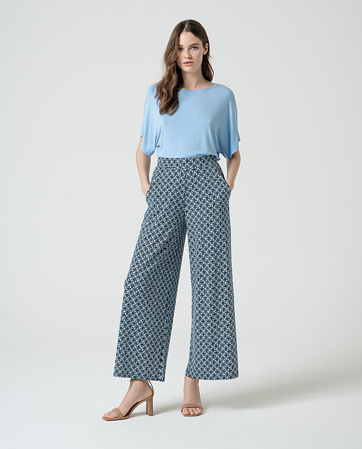 Jupe culotte élastique à imprimé Bleu