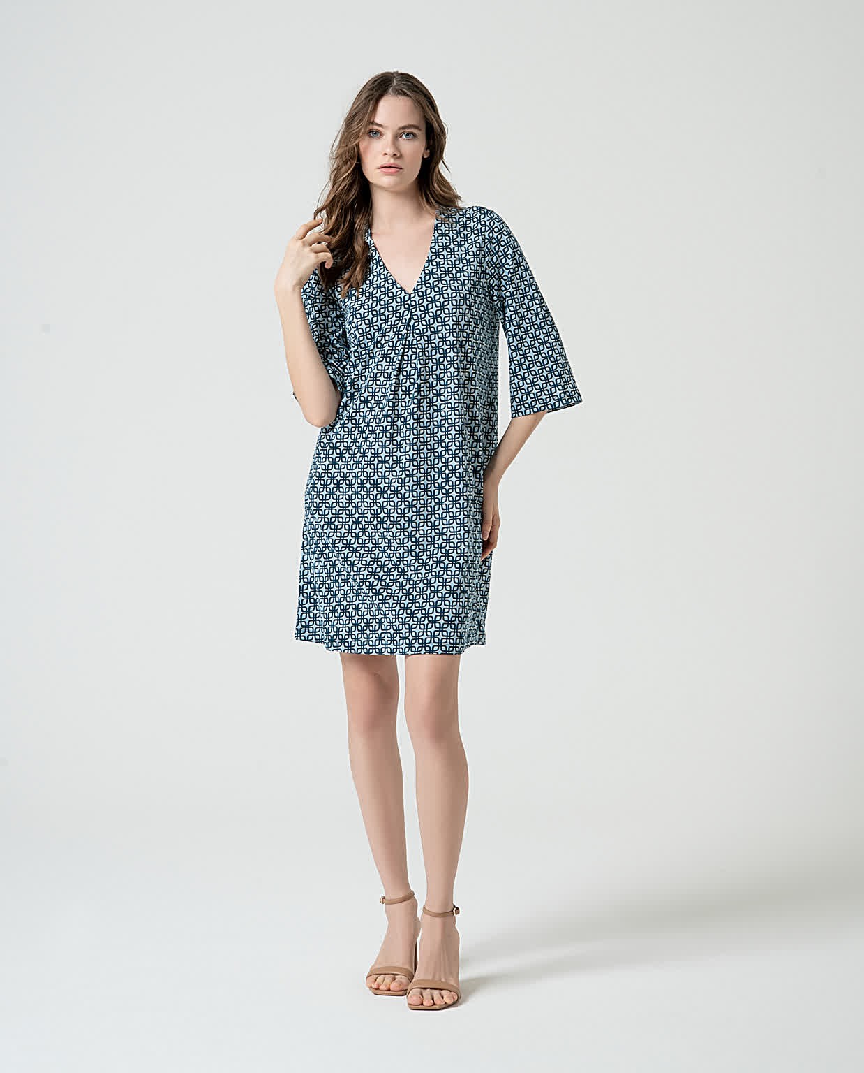 Robe courte élastique à imprimé Bleu