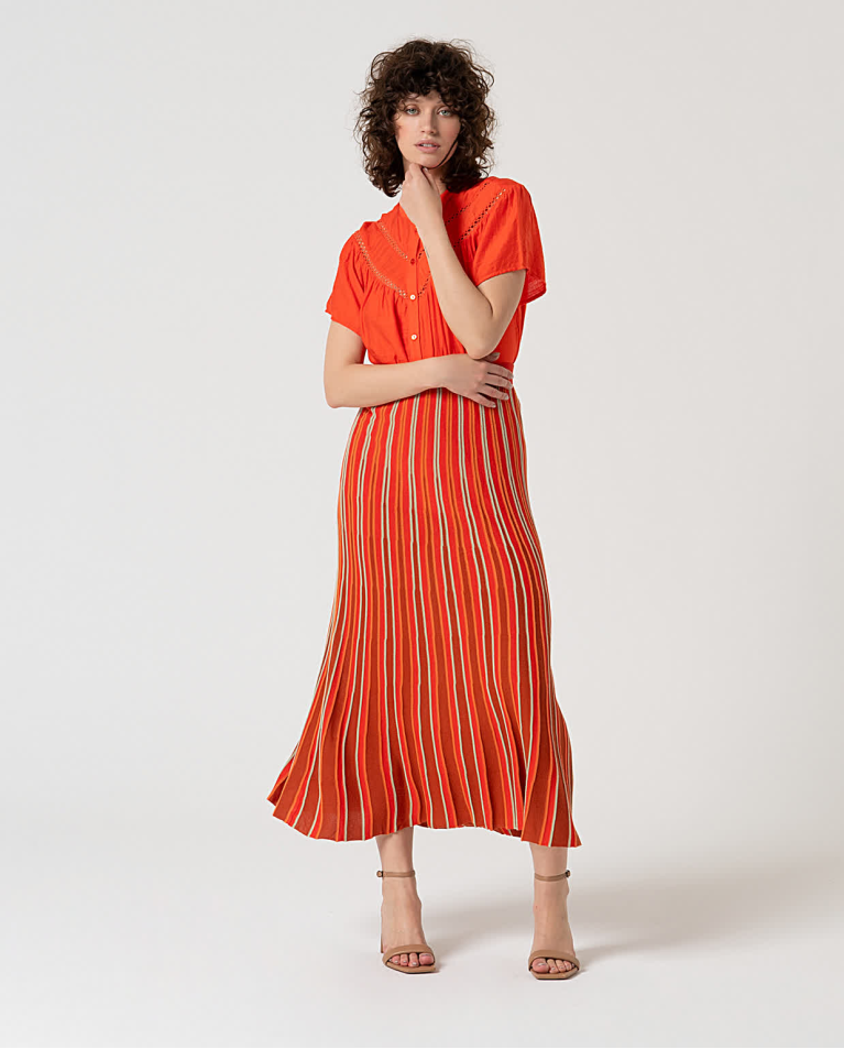 Jupe midi en maille Orange