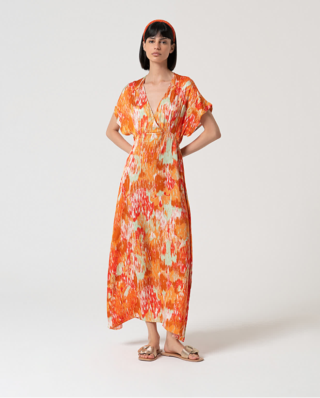 Robe longue satinée à imprimé Multi