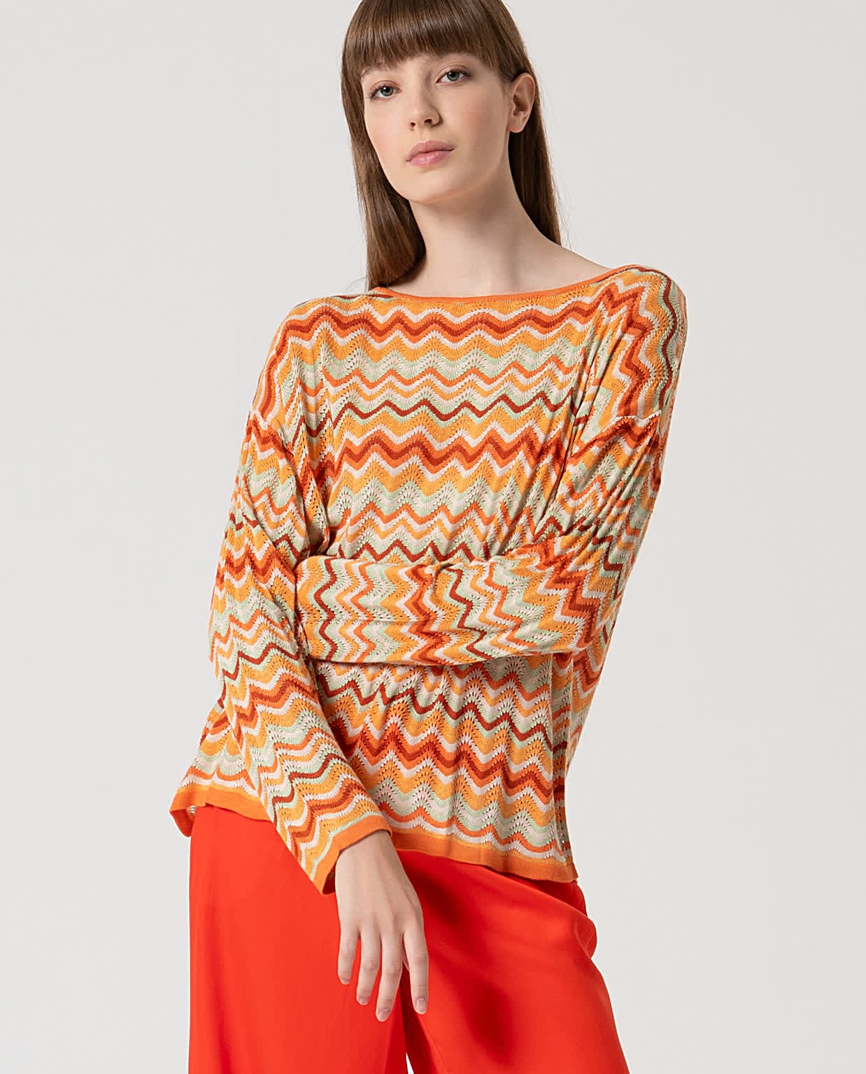 Pull à manches longues en maille Orange