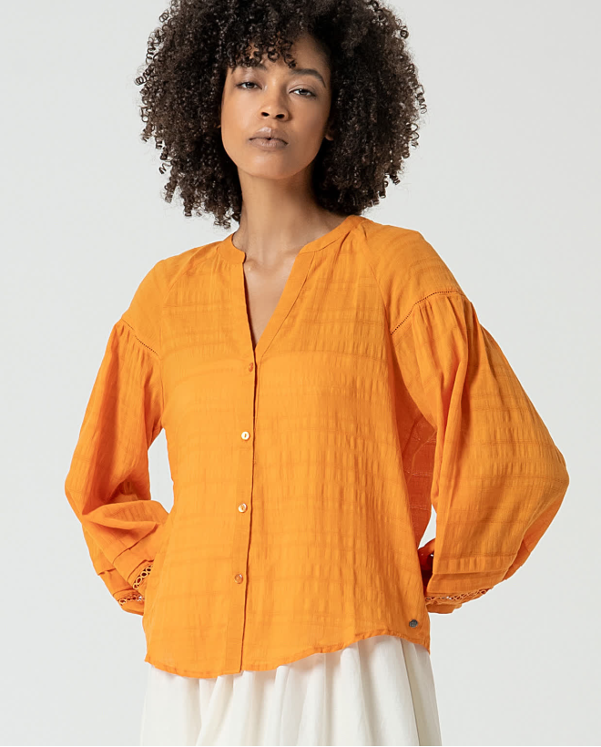 Blouse romantique unie avec broderies Orange