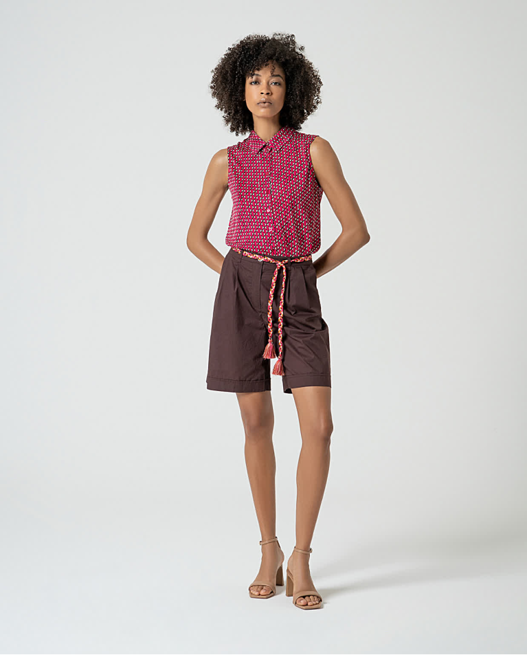 Bermuda avec ceinture en coton Marron