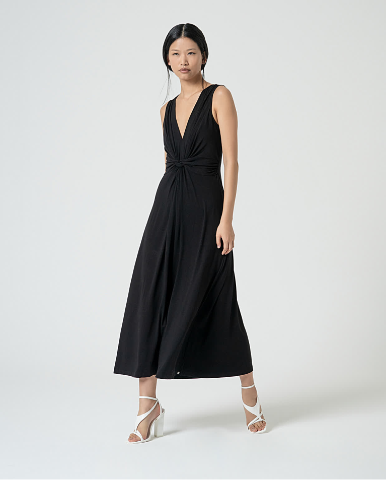 Robe élastique avec nœud sur le devant Noir