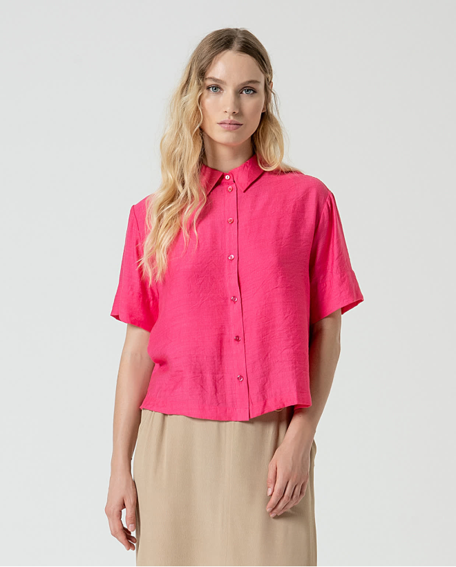 Chemise courte satinée unie Rose