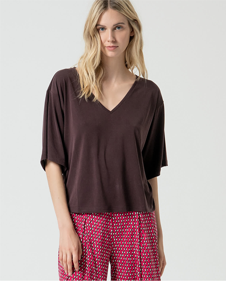 T-shirt élastique large uni Marron