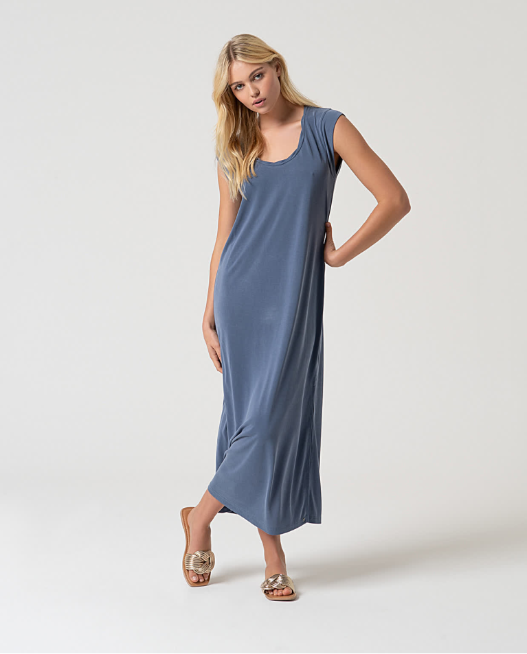 Robe longue élastique droite Indigo