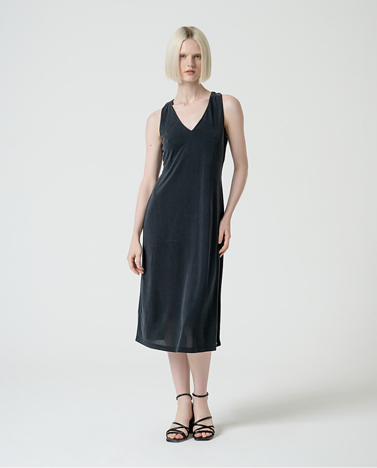 Robe midi élastique unie Noir