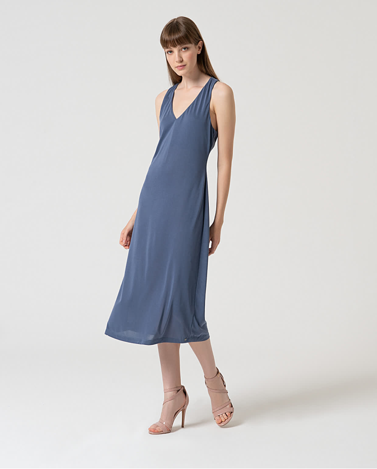 Robe midi élastique unie Indigo