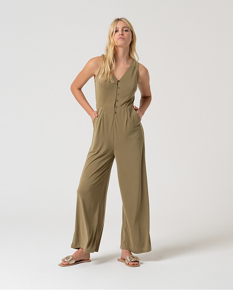 Combinaison élastique unie Khaki