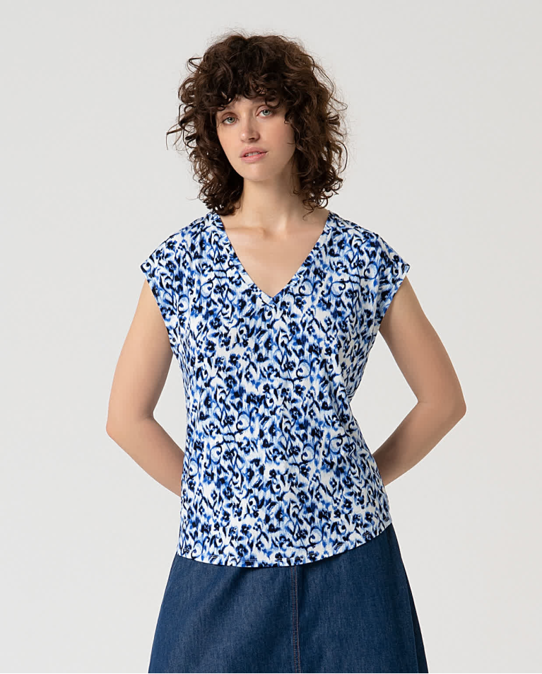 T-shirt élastique en viscose de bambou Bleu