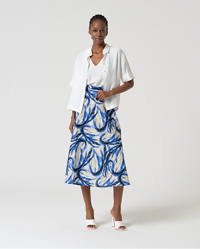 Jupe midi à imprimé en coton Bleu