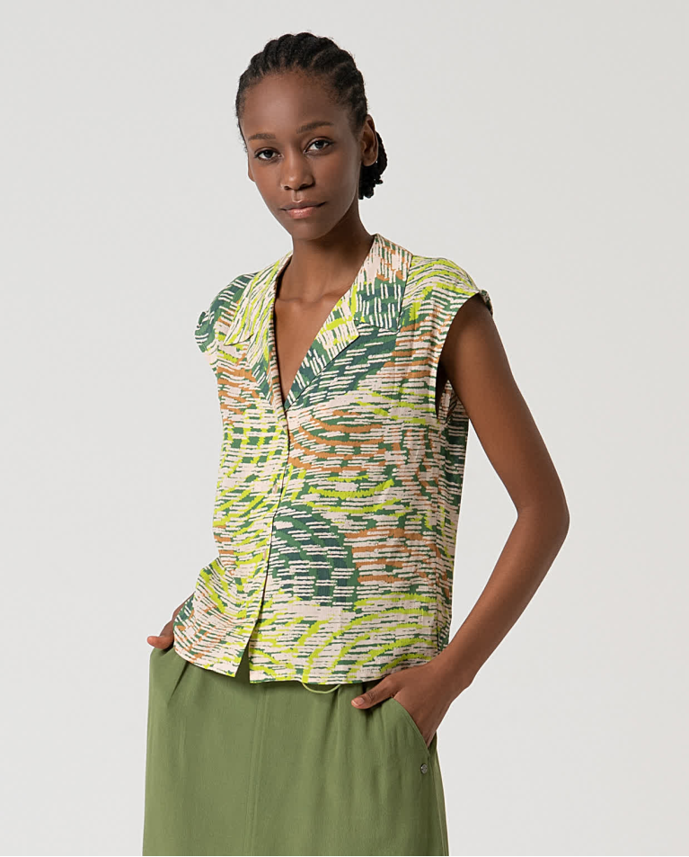 Blouse sans manches fluide à imprimé Vert