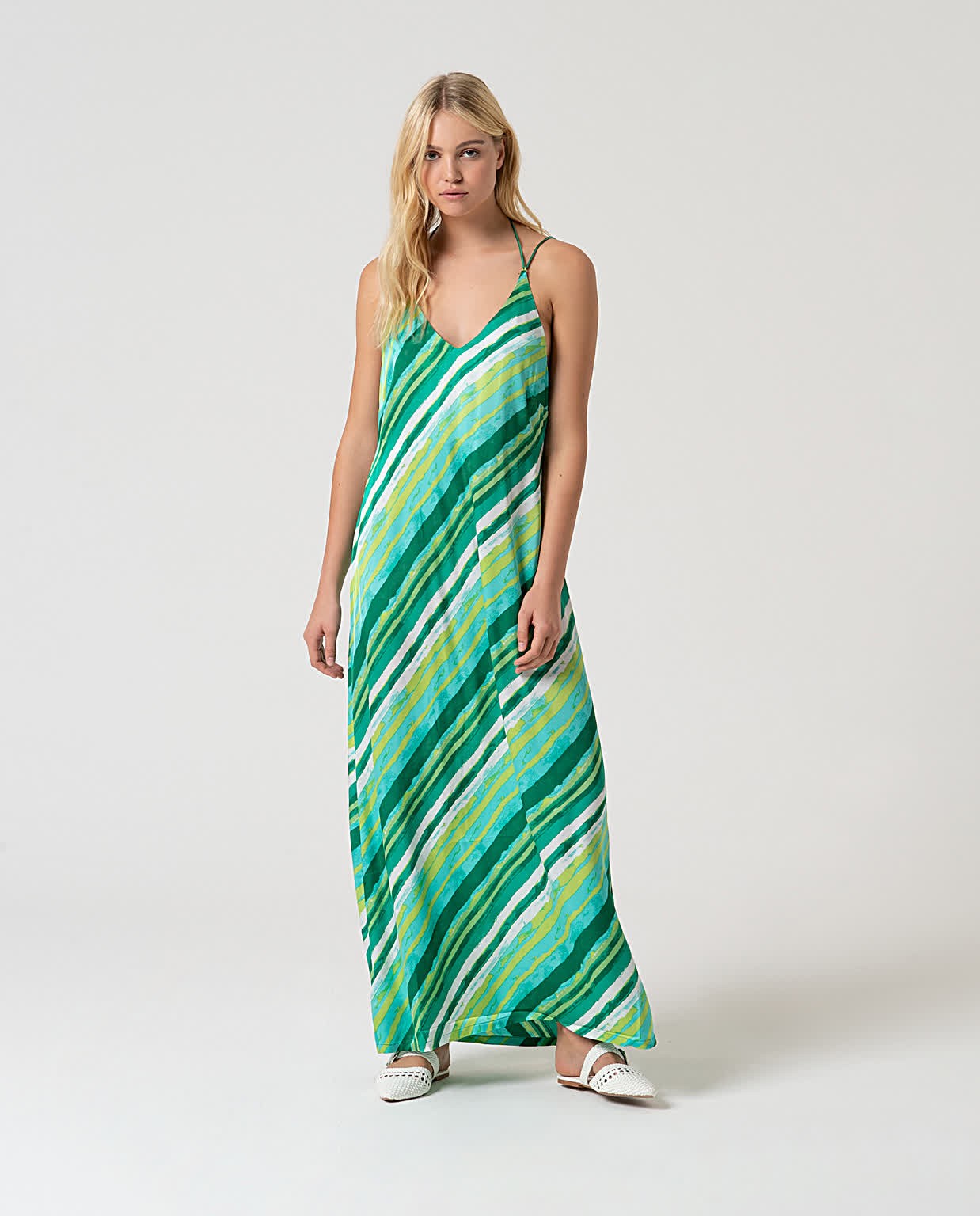 Robe longue satinée à imprimé Vert