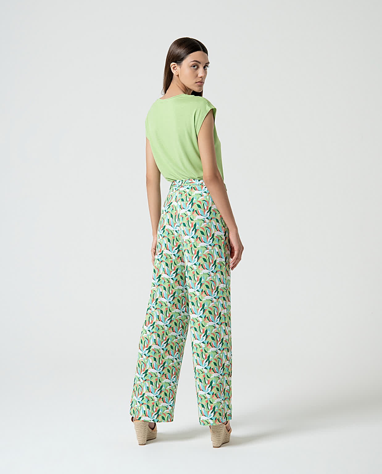 Pantalon élastique avec ceinture  Vert