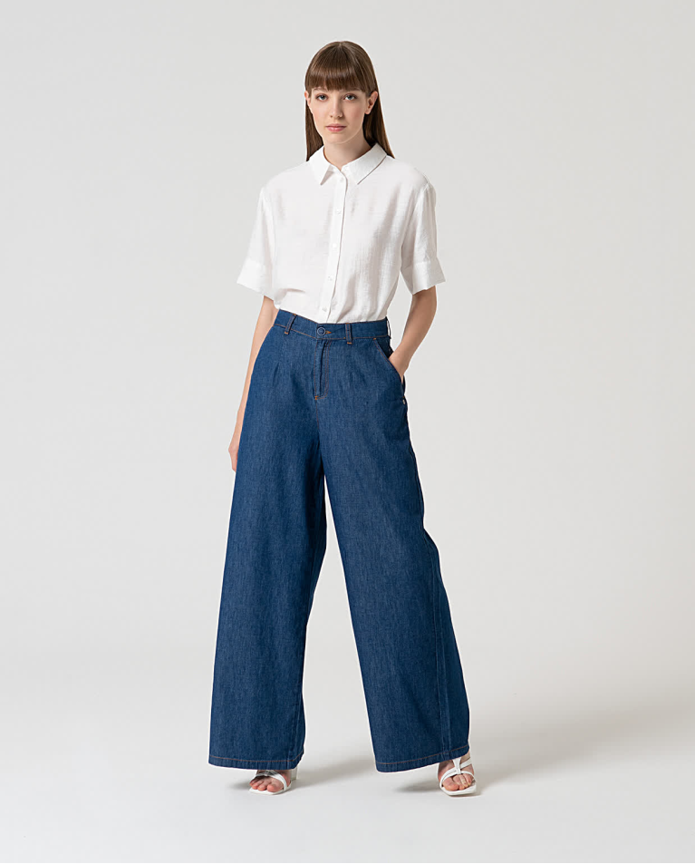 Jean wide leg en coton Bleu