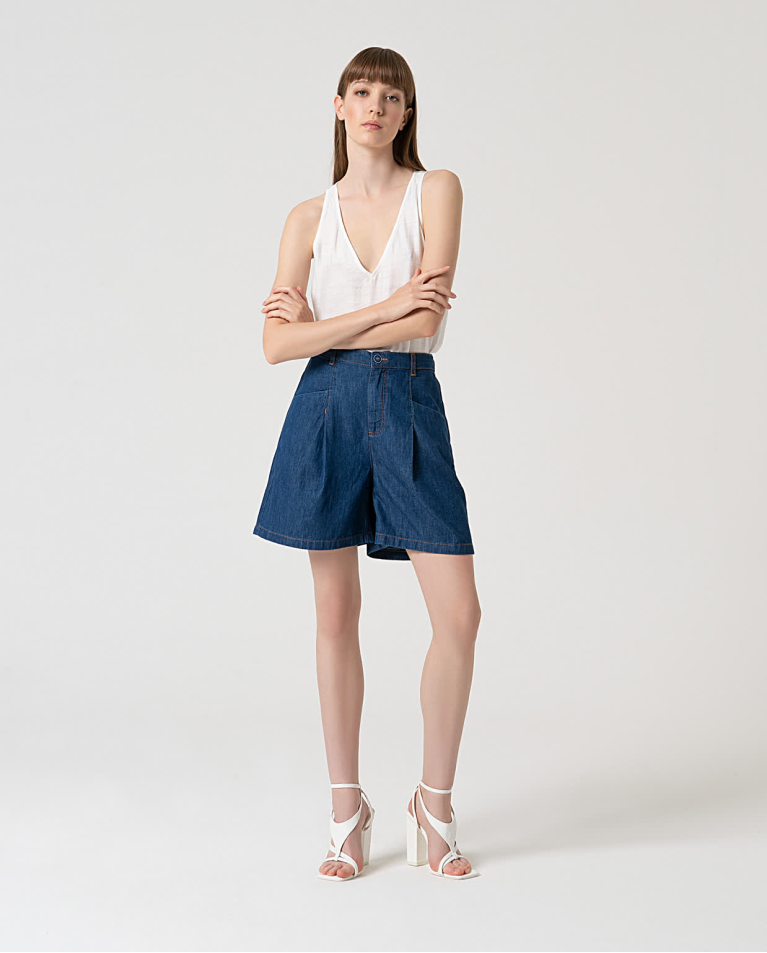 Short denim en coton Bleu